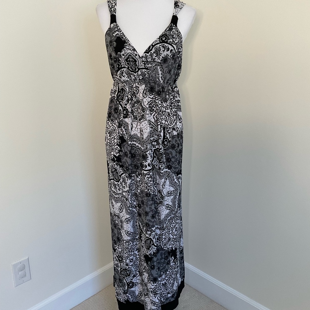 AB Studio Black and White Paisley Print Maxi Dress